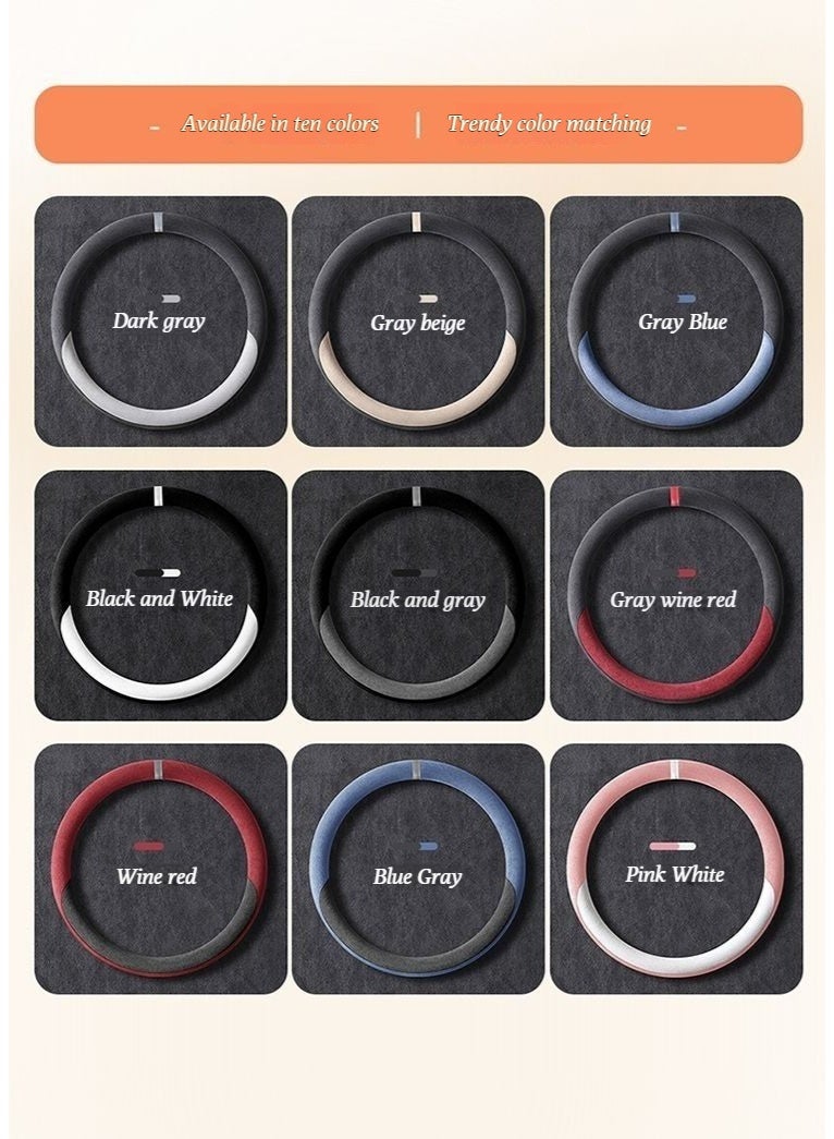 Leather-covered steering wheel cover - ultra-thin, anti-slip, sweat-absorbing suede fabric cover - suitable for all seasons, providing high-grade, comfortable and soft hand feel for cars - Image 5
